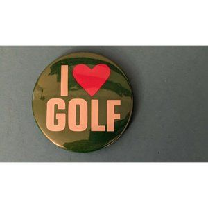 Large Vintage I Love Golf Green Metal Pinback Pin Button